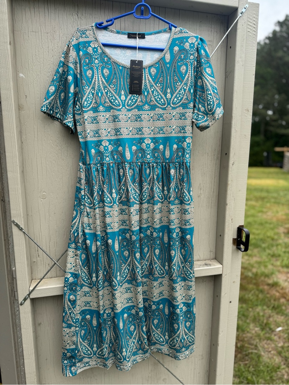 Fantaslook Teal Paisley Short-Sleeve Midi Dress